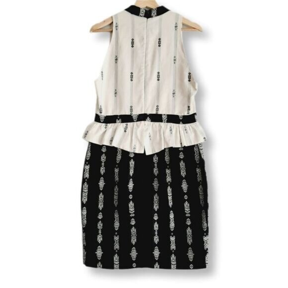 EVE GRAVEL Contrast Collar Peplum Sheath Dress Floral Embroidery B&W Sz L - Picture 9 of 16